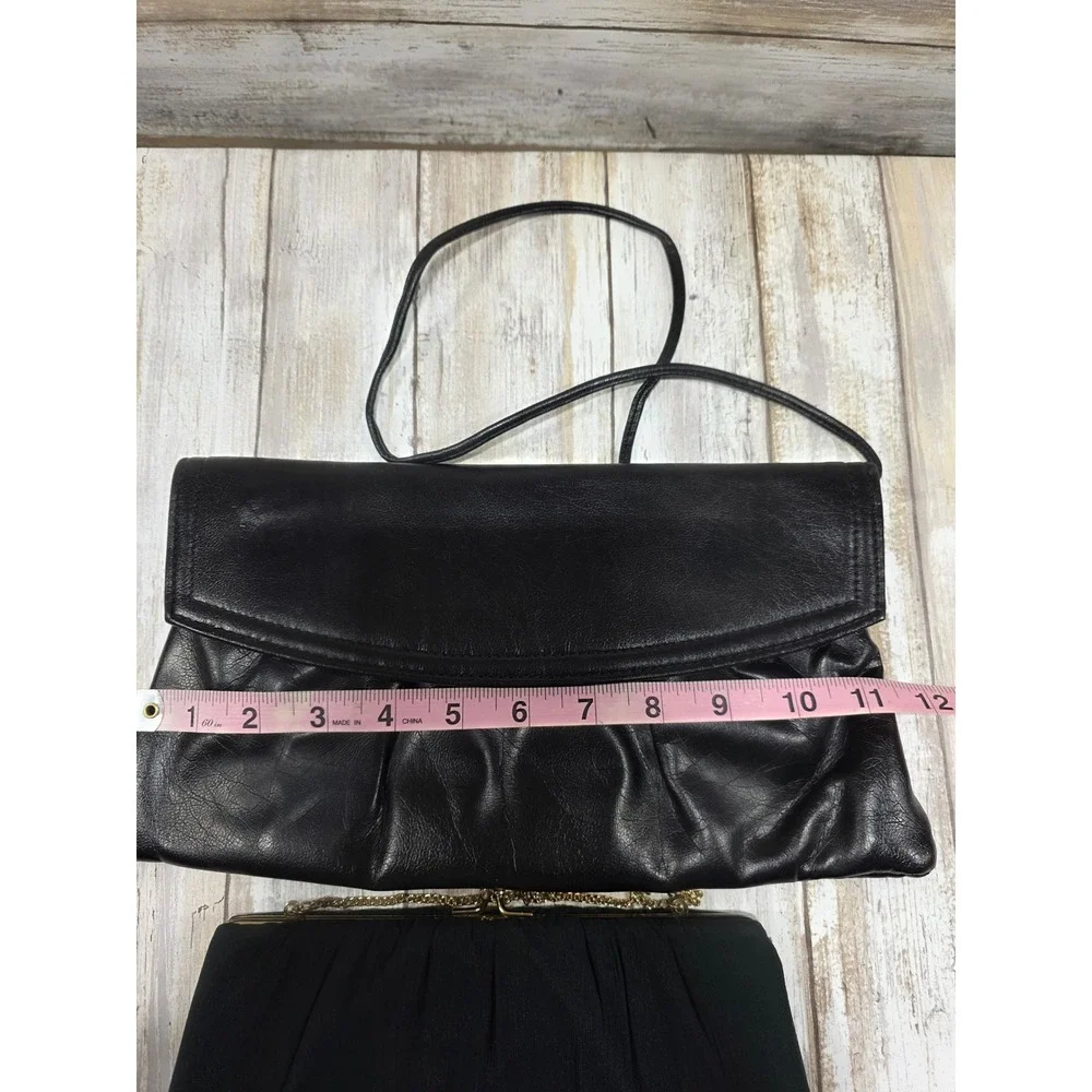 Vintage Black Leather Clutch‎ Handbag Shoulder Strap Evening Bag & HL USA Bag